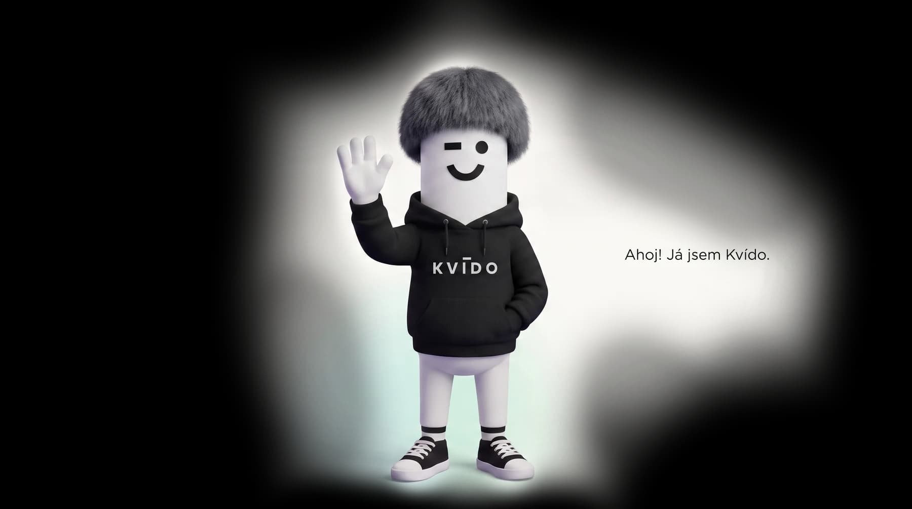 Kvído mává: „Ahoj! Já jsem Kvído.“